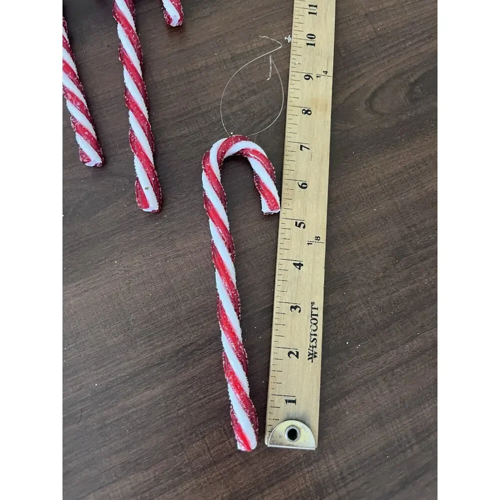 Vintage 8 Christmas Twisted Candy Canes Red White & Green Plastic Sturdy Sugared
